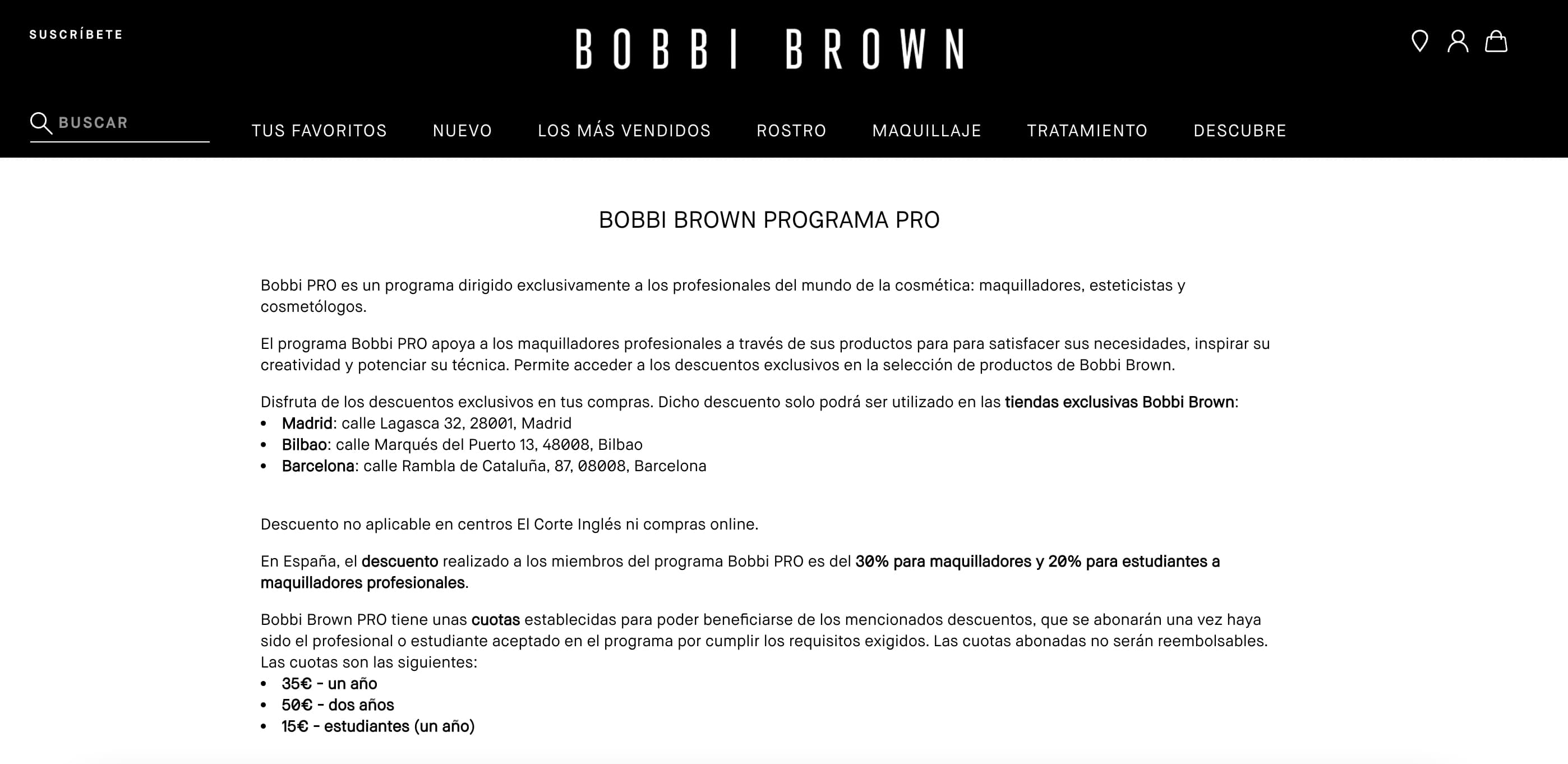 Ejemplo de tipo de descuento para llegar a un público de Bobbi Brown
