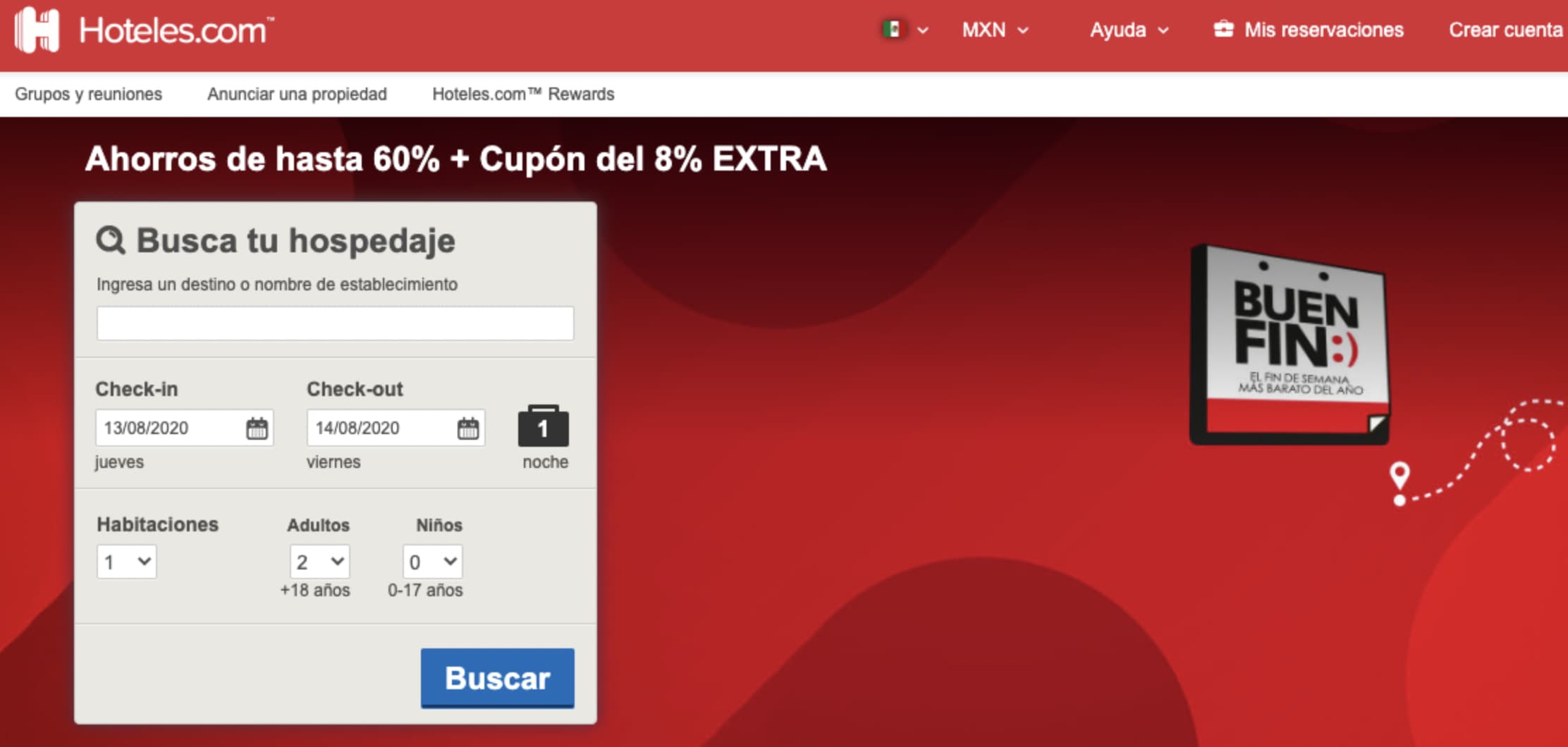 Ejemplo de tipo de descuento para fecha especial de Hoteles.com