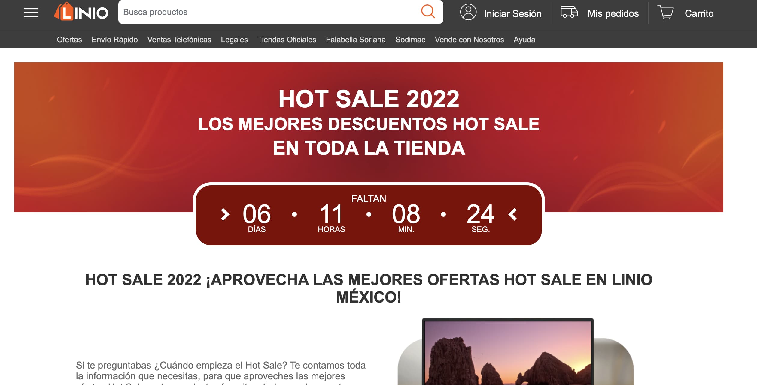 Ejemplo de tipo de descuento para fecha especial de Linio