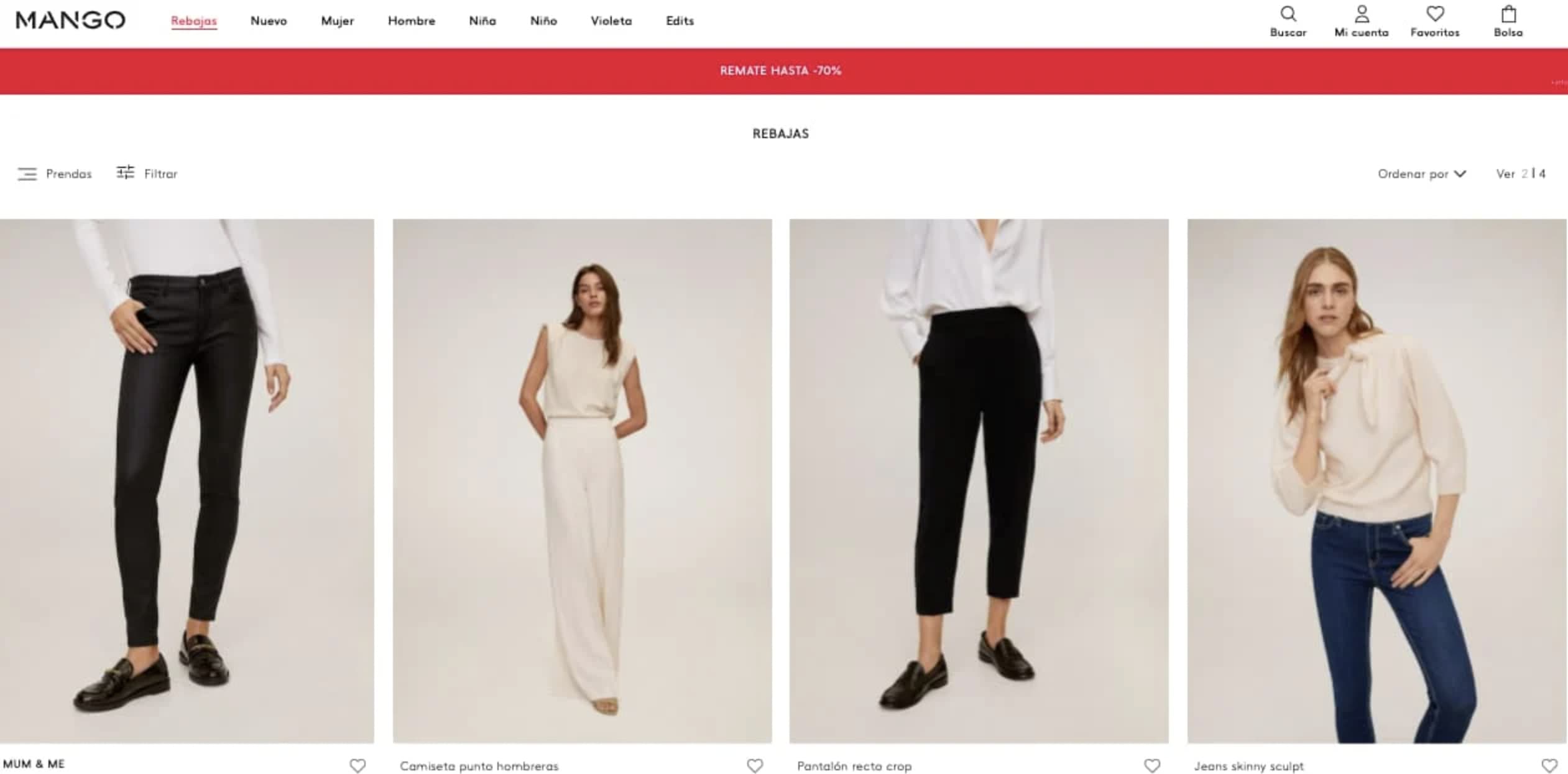 Ejemplo de tipo de descuento para cerrar una temporada de Mango