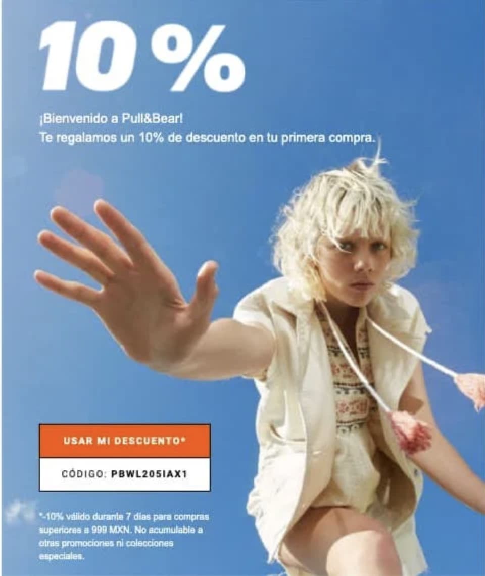 Ejemplo de tipo de descuento de primera compra de Pull&Bear