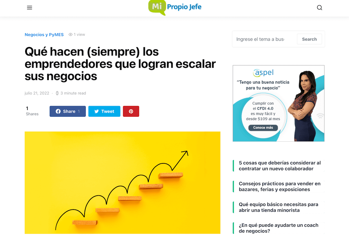 Ejemplo de título creativo para publicación: Mi Propio Jefe