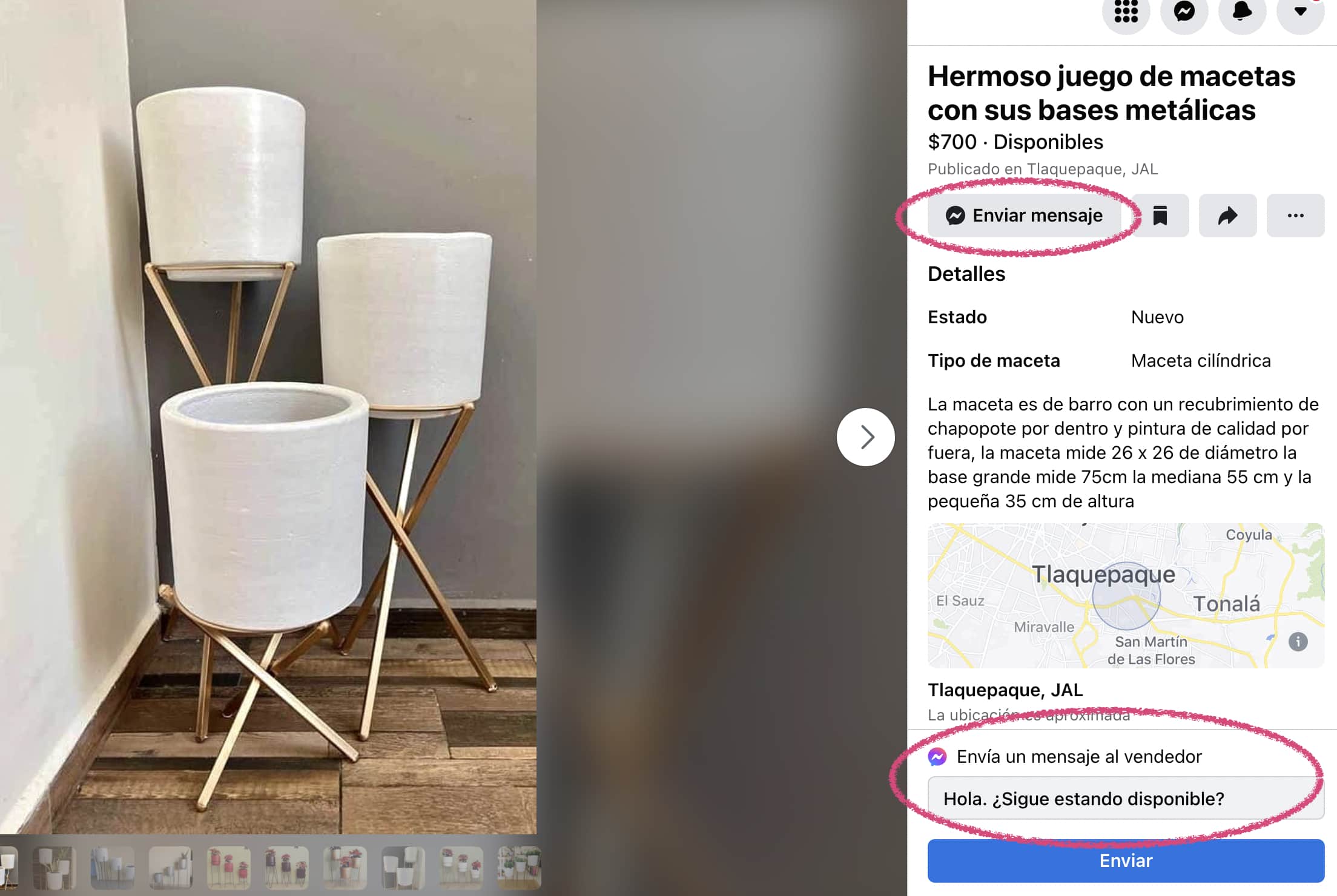 Trucos para Marketplace de Facebook: agregar botón de Enviar mensaje al anuncio
