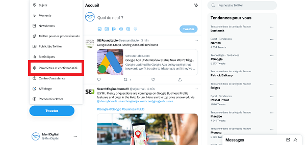 2ème étape pour changer son @ twitter