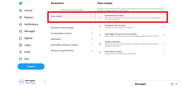 3ème étape pour changer son @ twitter