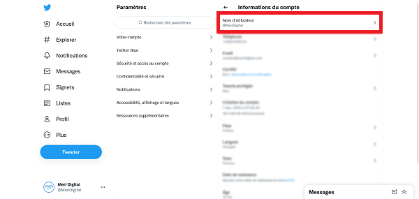 4ème étape pour changer son @ twitter