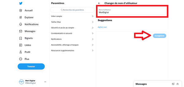 5ème étape pour changer son @ twitter