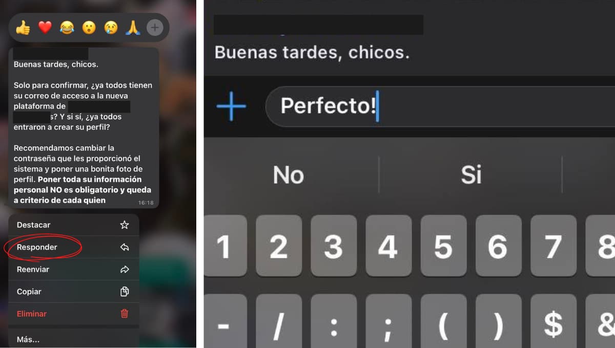 Responder mensaje en chat de grupo en WhatsApp