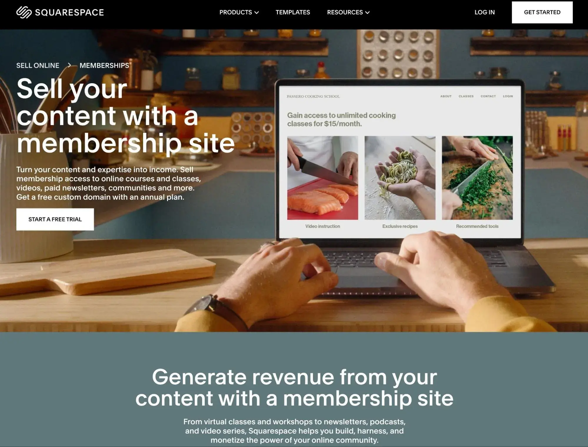 the squarespace membership landing page.