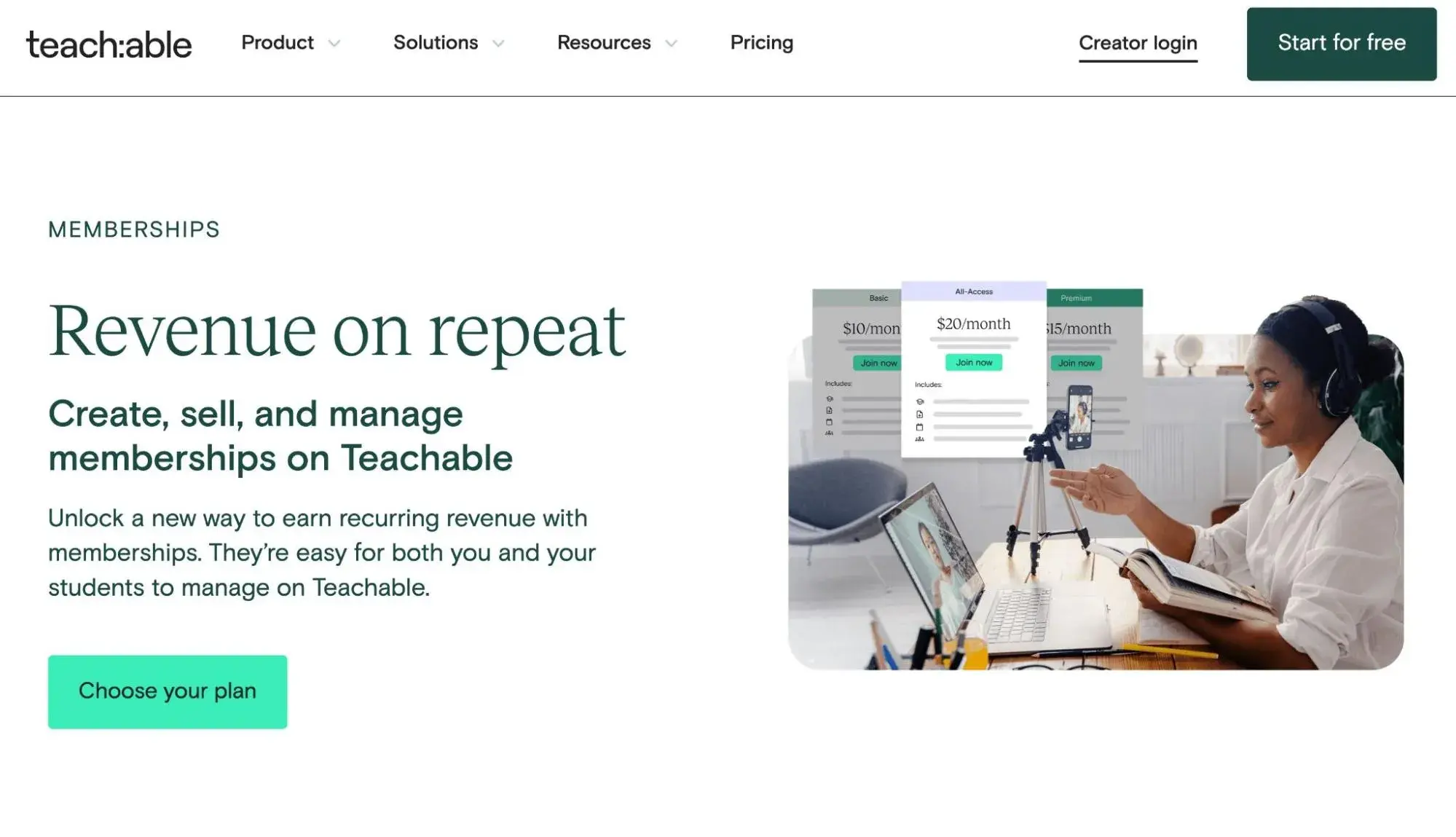 the teachable homepage.