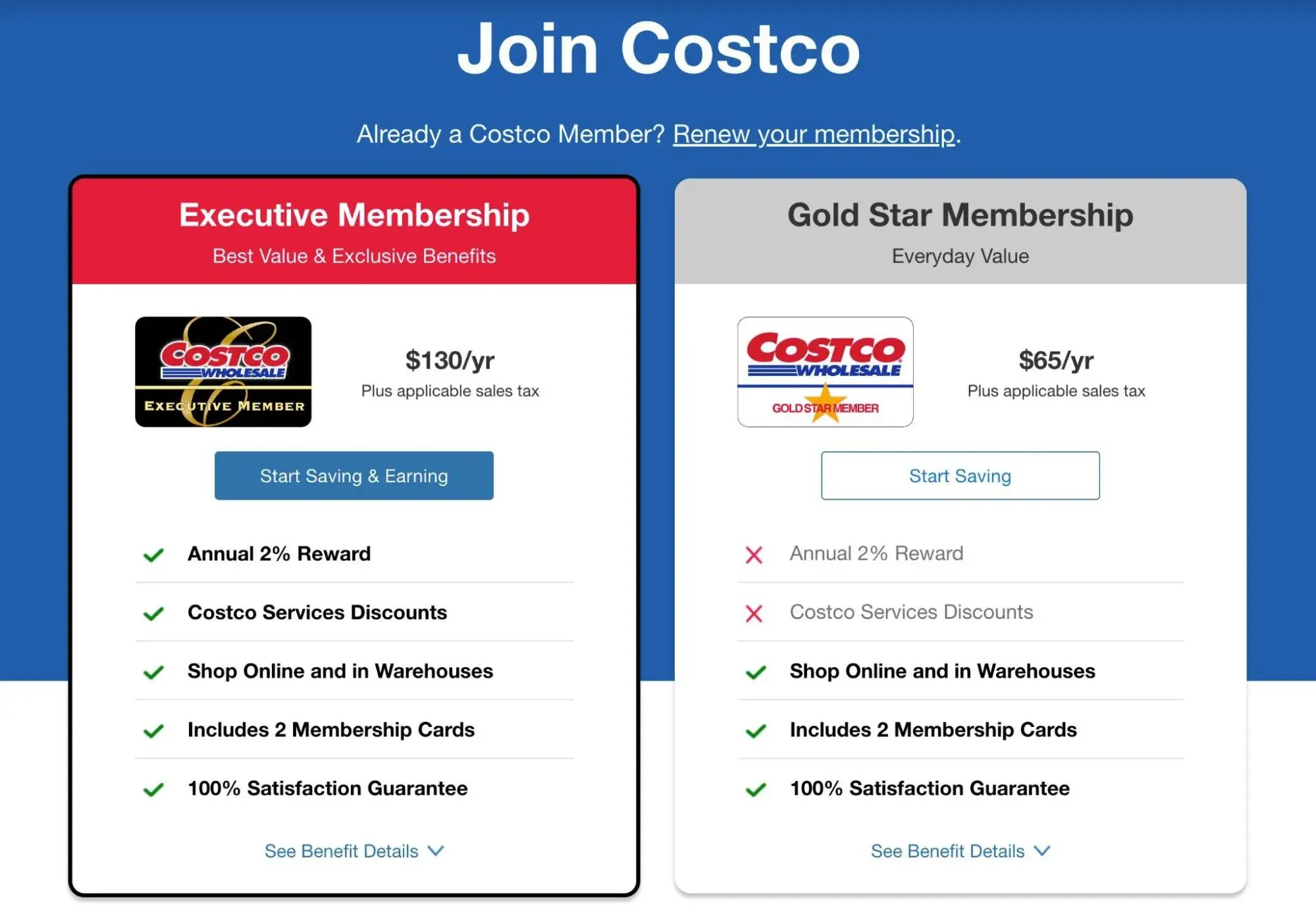 costco offers two membership levels.