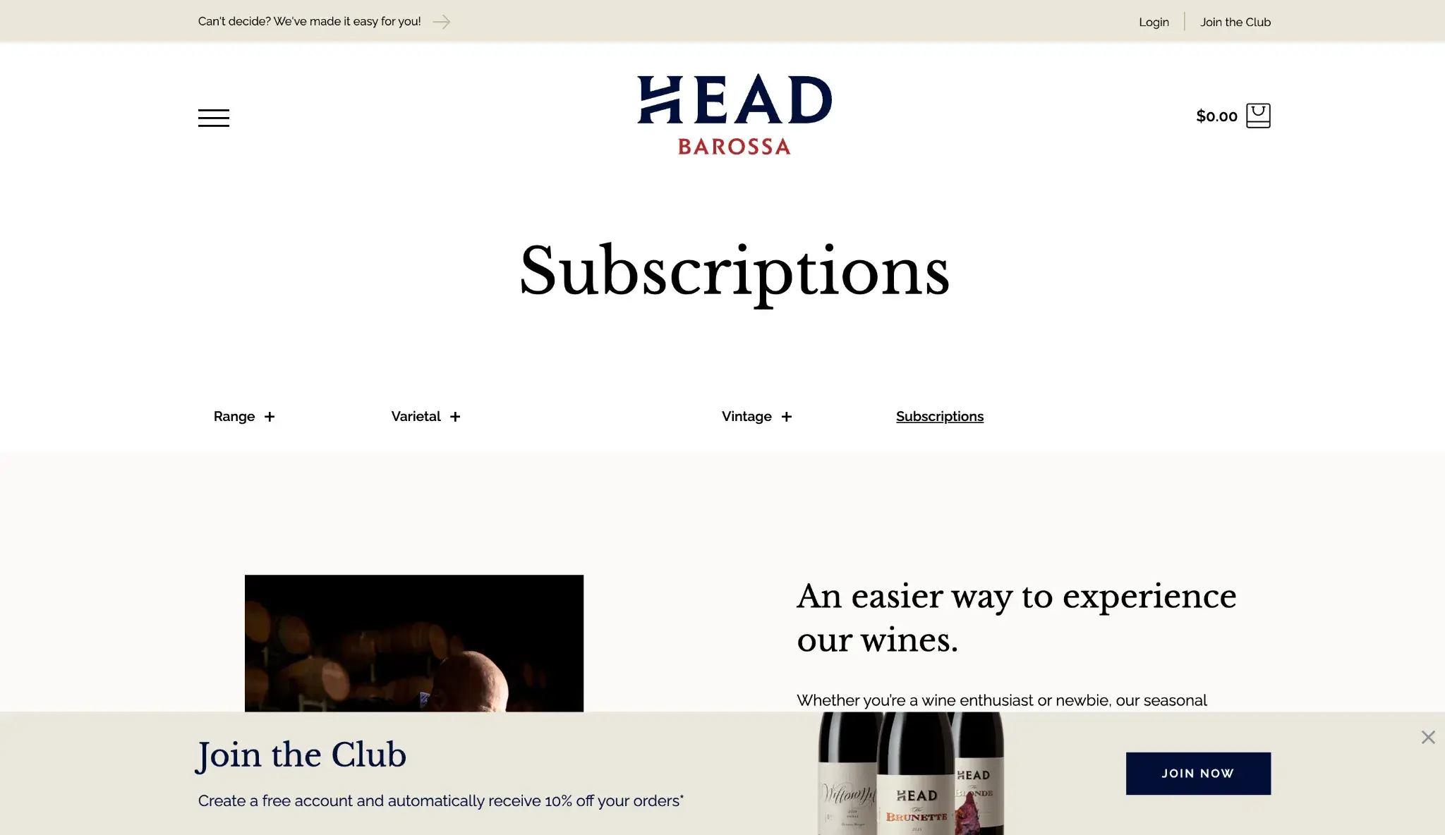 membership website builder, Head Wines