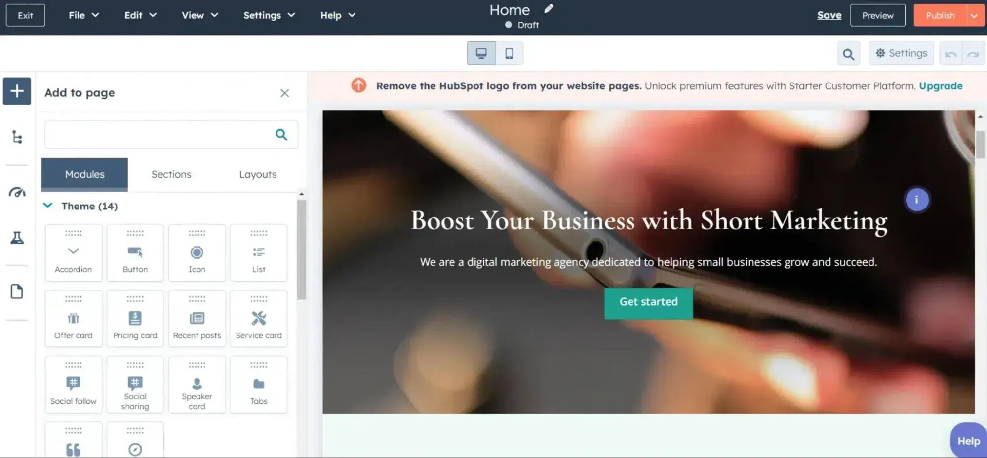 hubspot content hub offers a drag-and-drop website builder.