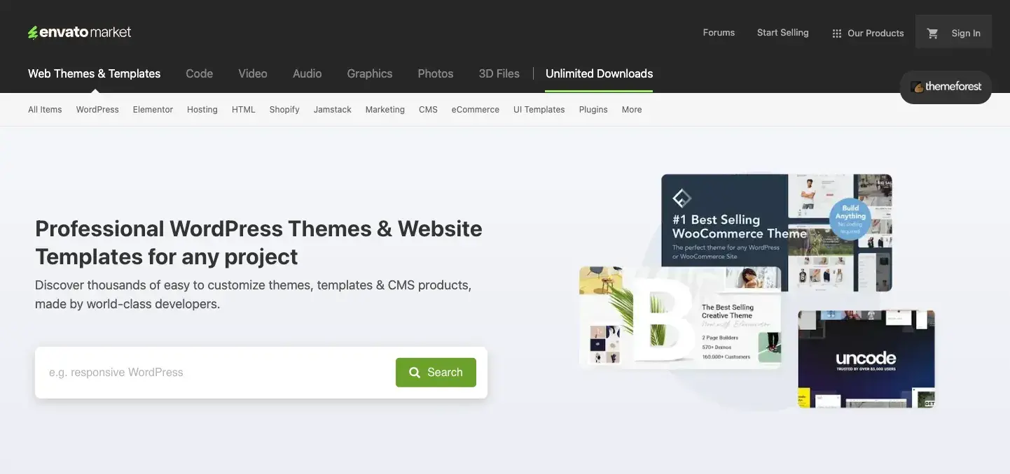 membership website ideas: digital products example from themeforest