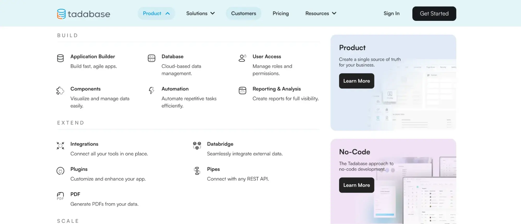 modular website design from tadabase
