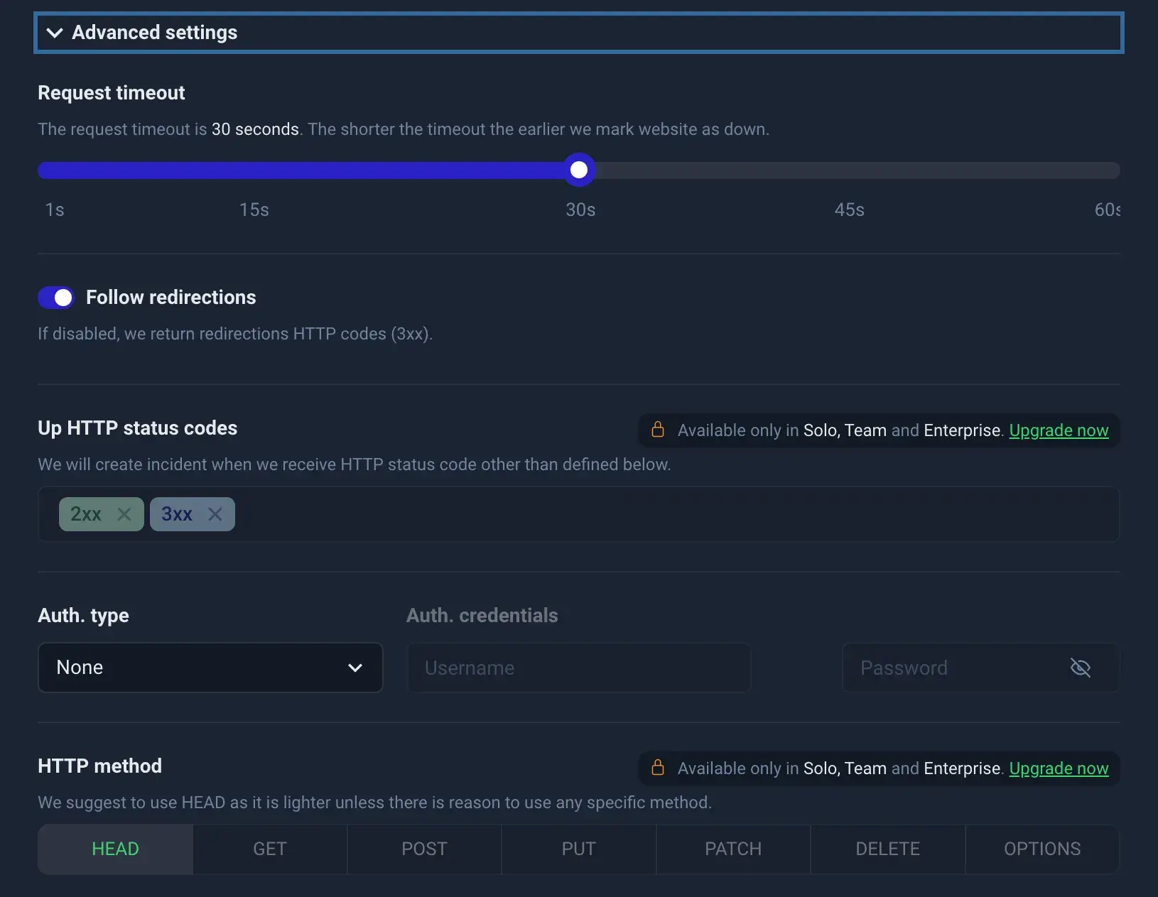 example of monitoring settings you can configure