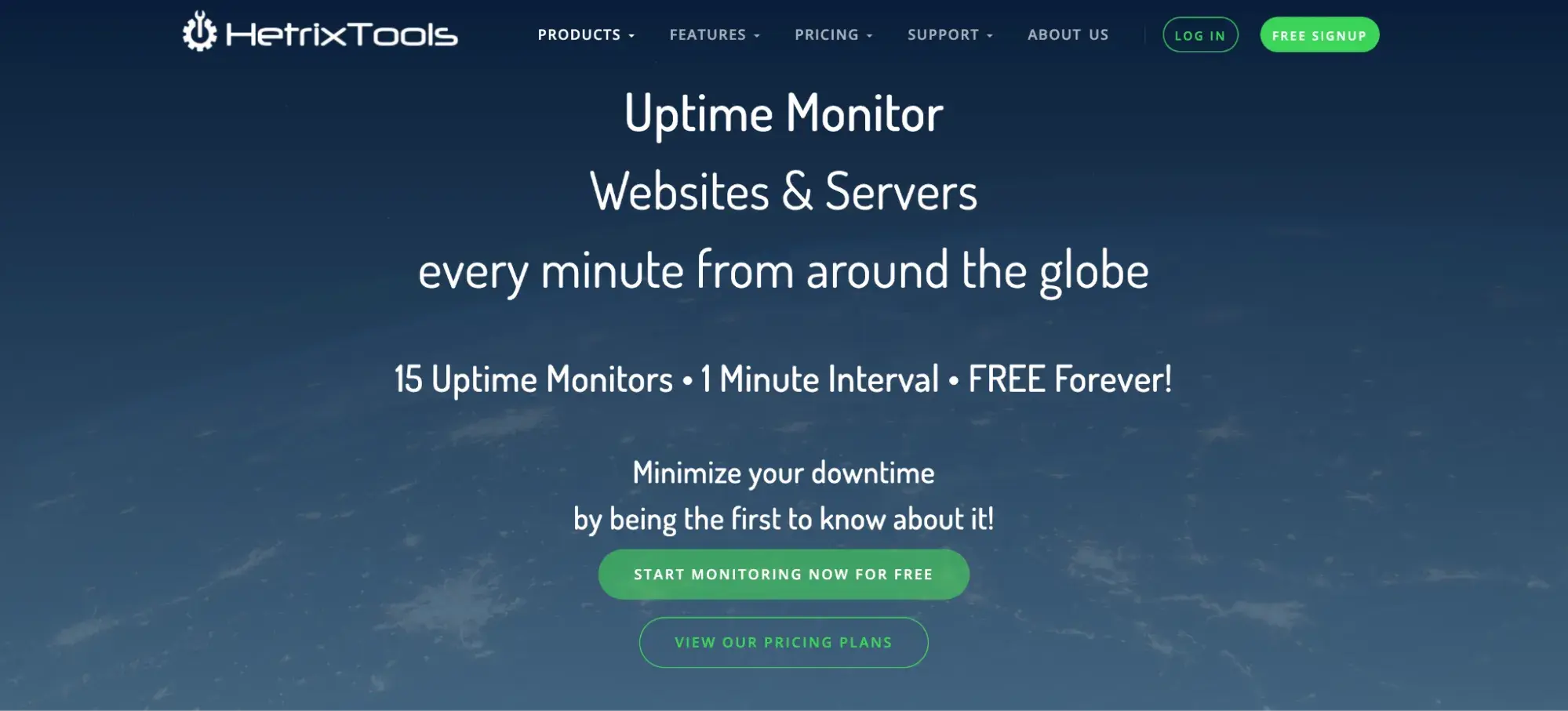 website homepage of hetrixtools, a website uptime monitoring tool
