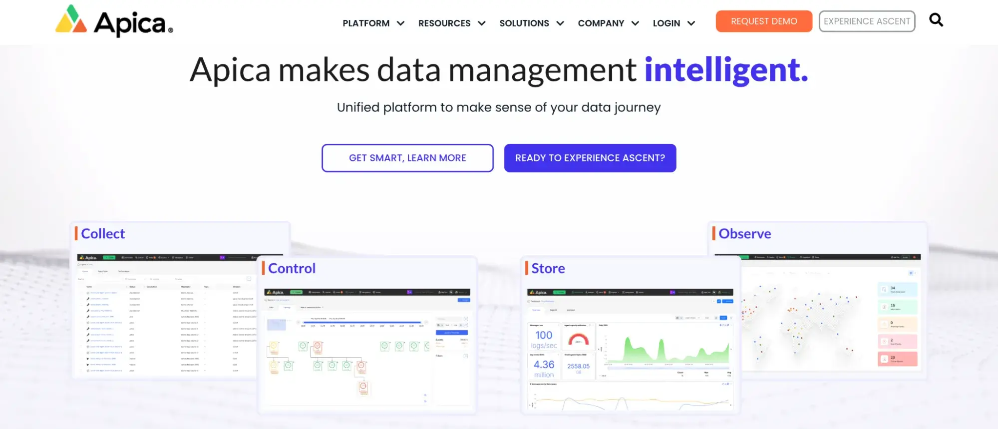 website homepage of apica, a website uptime monitoring tool