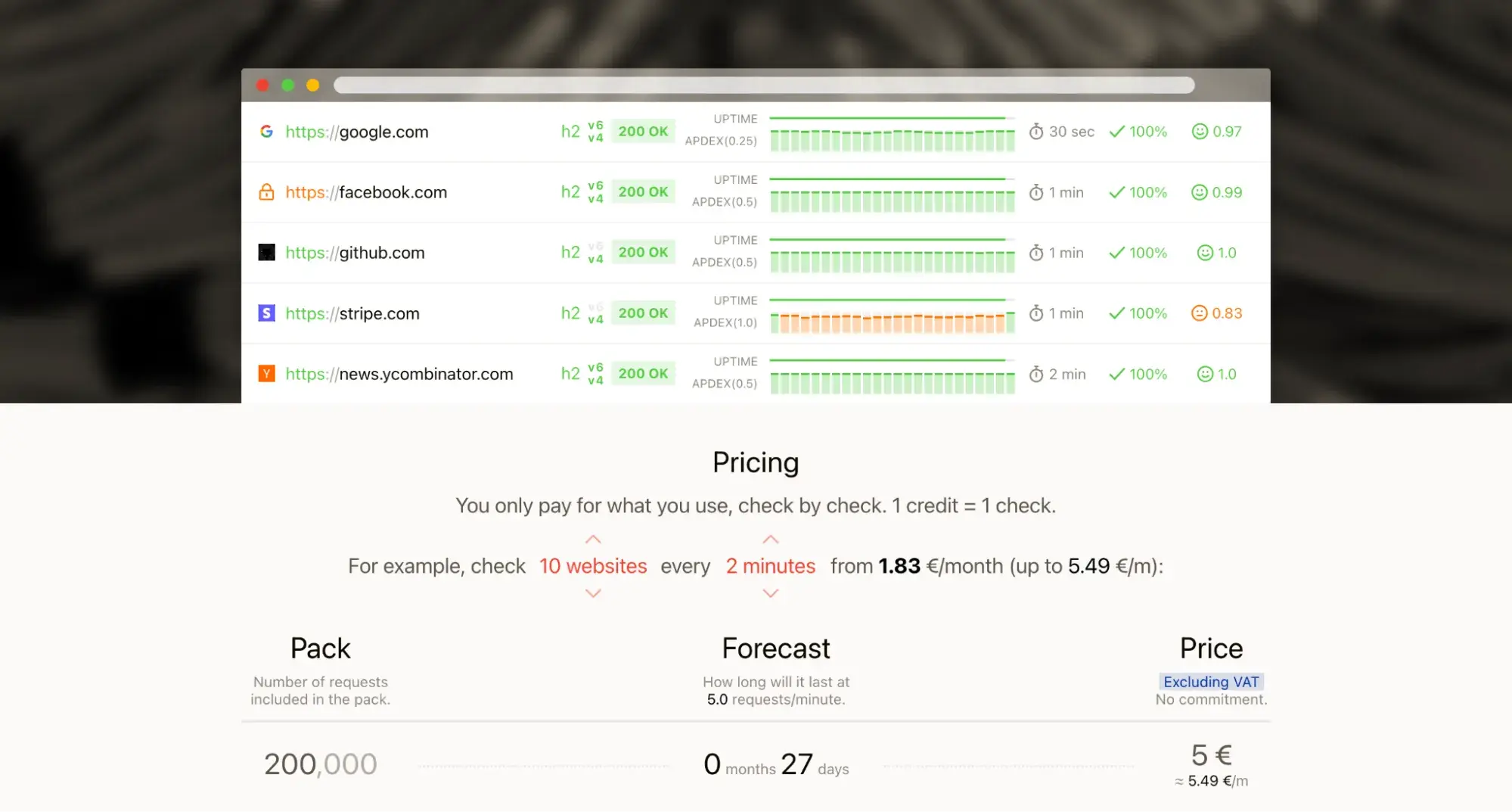 website homepage of updown.io, a website uptime monitoring tool