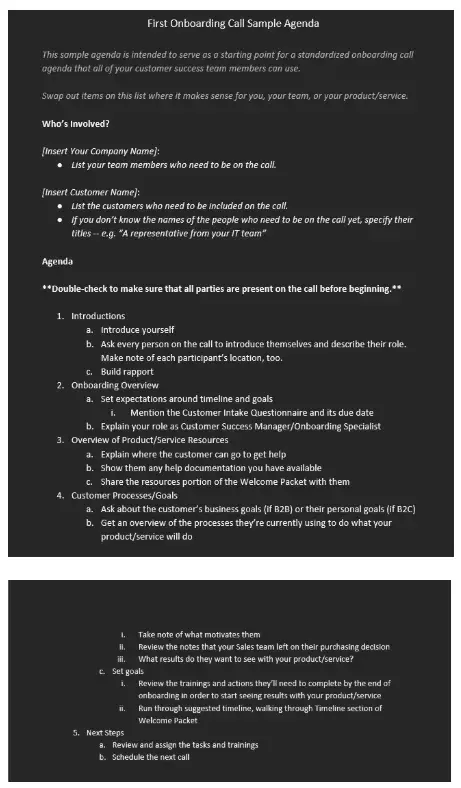 new client checklist, hubspot's first onboarding call sample agenda template