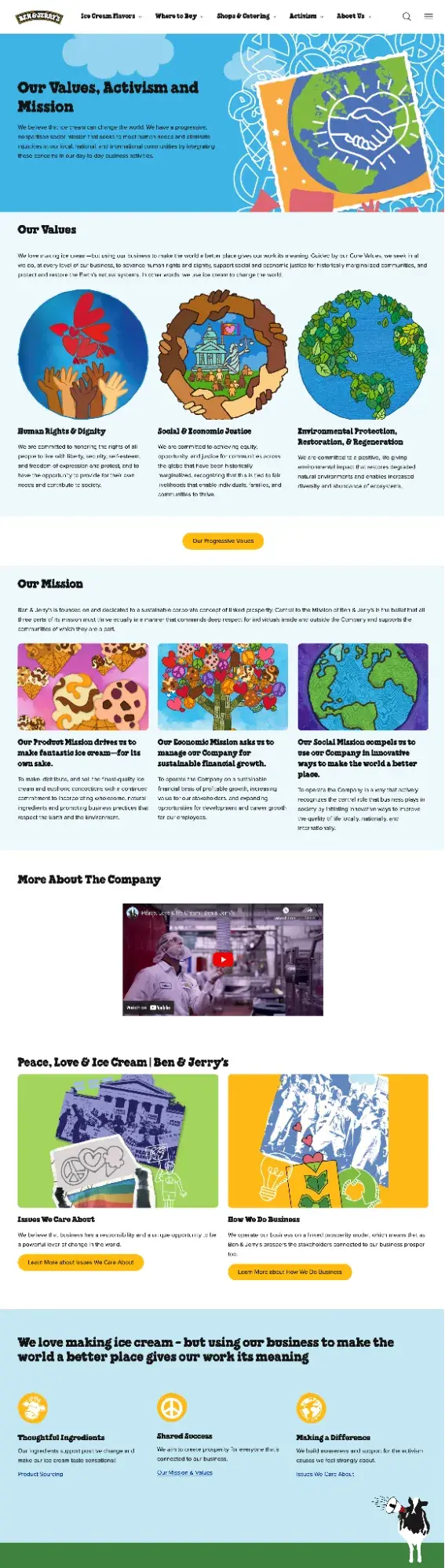 screenshot of ben & jerrys activism page