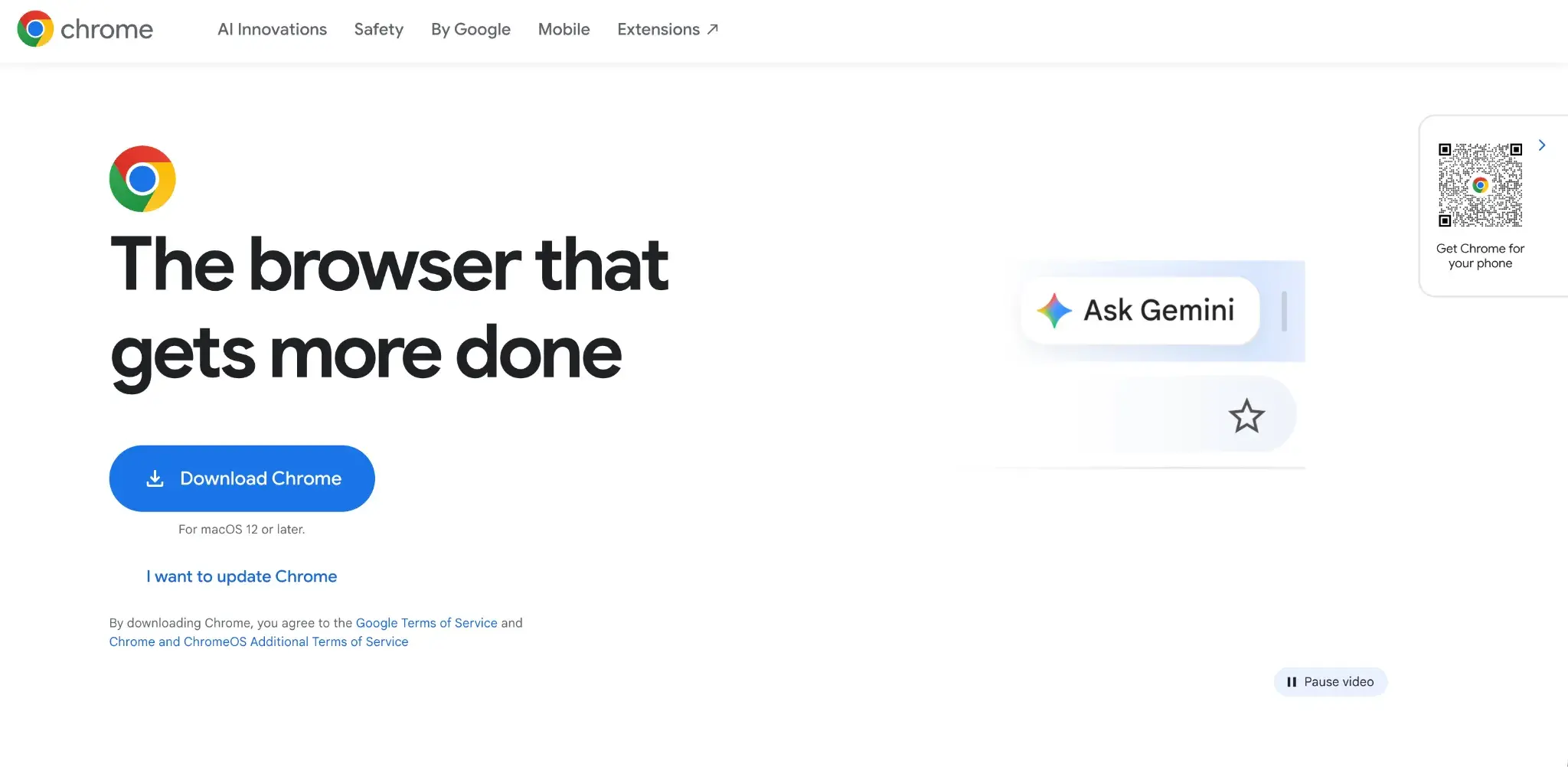 Google Chrome’s (browser) homepage showing a download Chrome buttom and a QR code to download Chrome on a device
