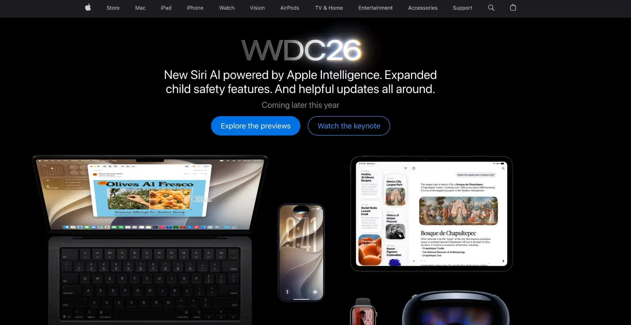 Apple’s homepage showing its new Apple Intelligence features