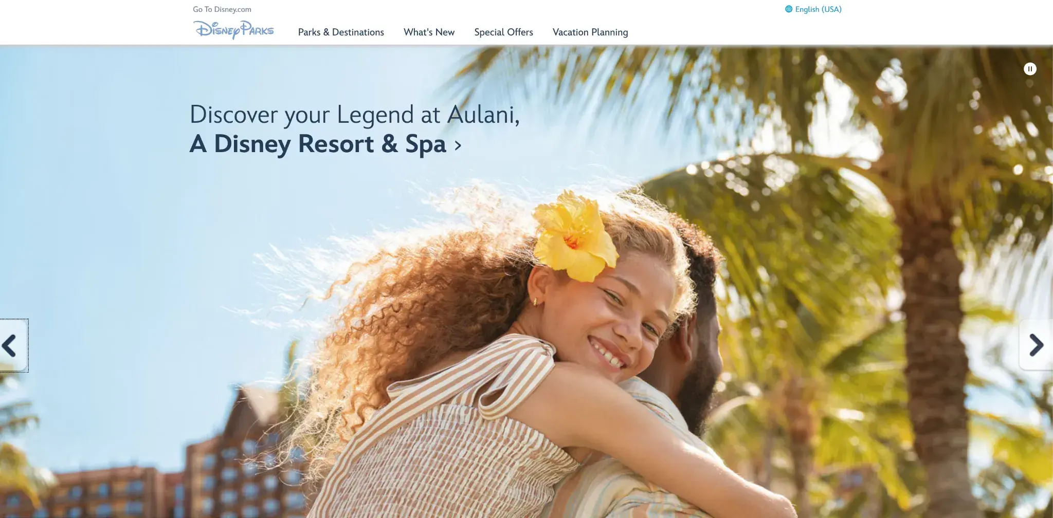 Disney Parks campaign banner with a young girl smiling while being carried by her parent, promoting omnichannel engagement
