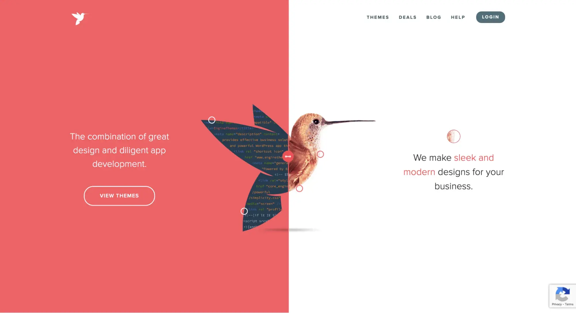 screenshot of a split-screen website layout