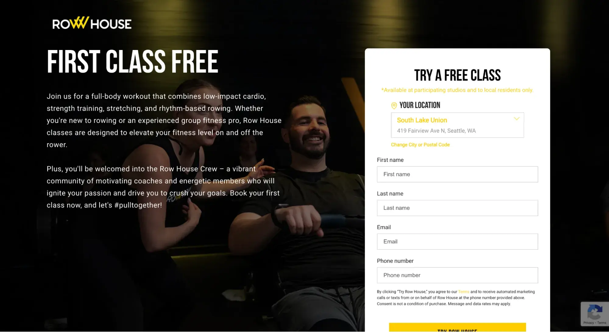 screenshot of a two-column landing page layout