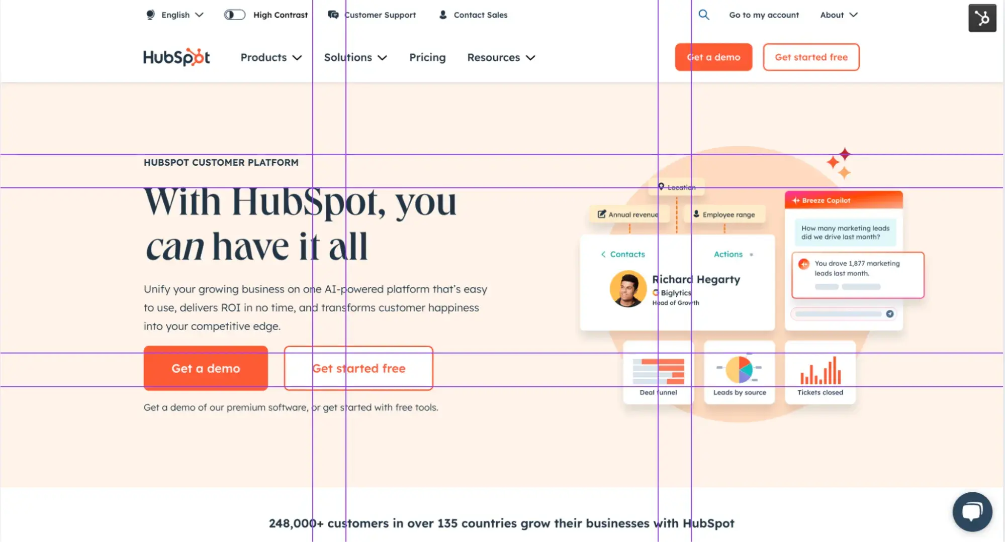 rule-of-thirds grid overlaid on hubspots page layout