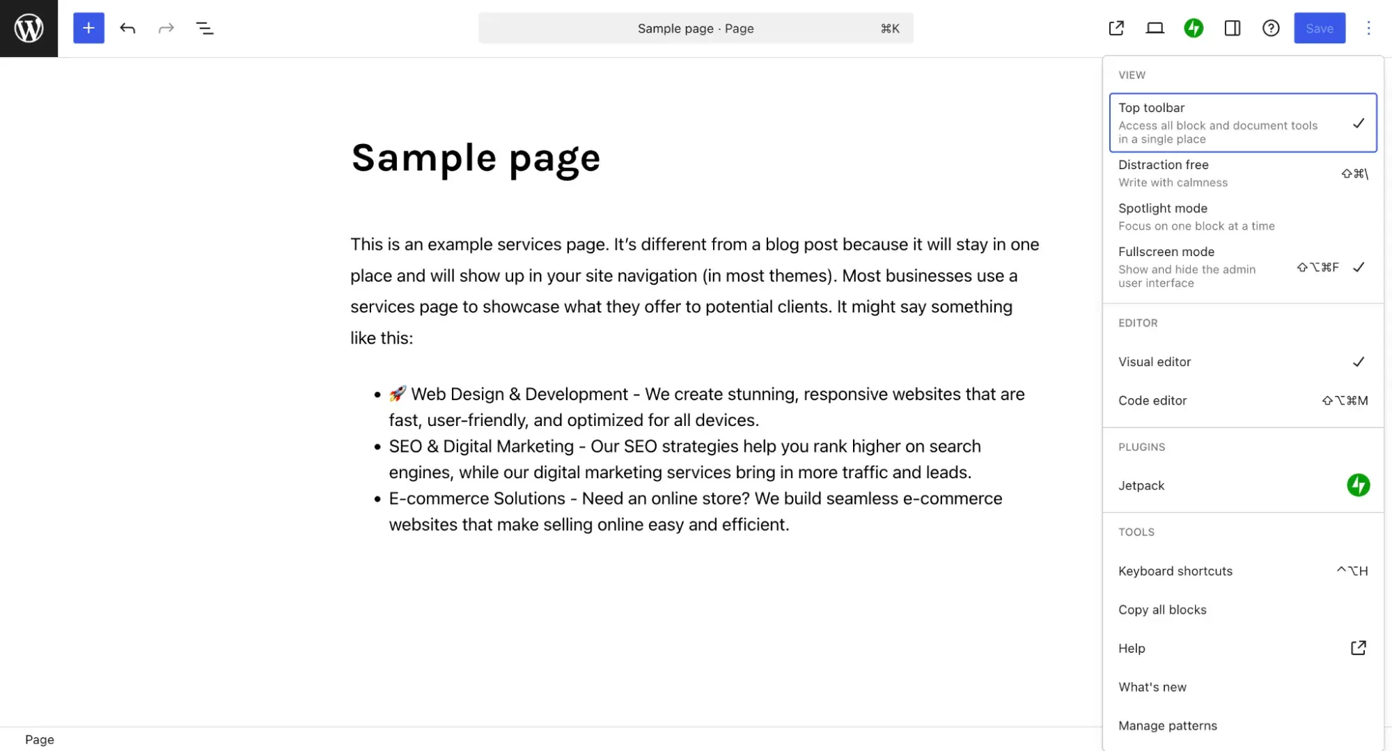 parallax scrolling : page editor in wordpress