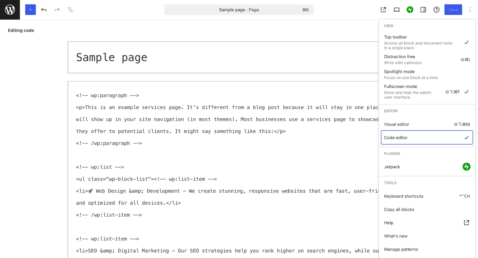 parallax scrolling : page code editor in wordpress