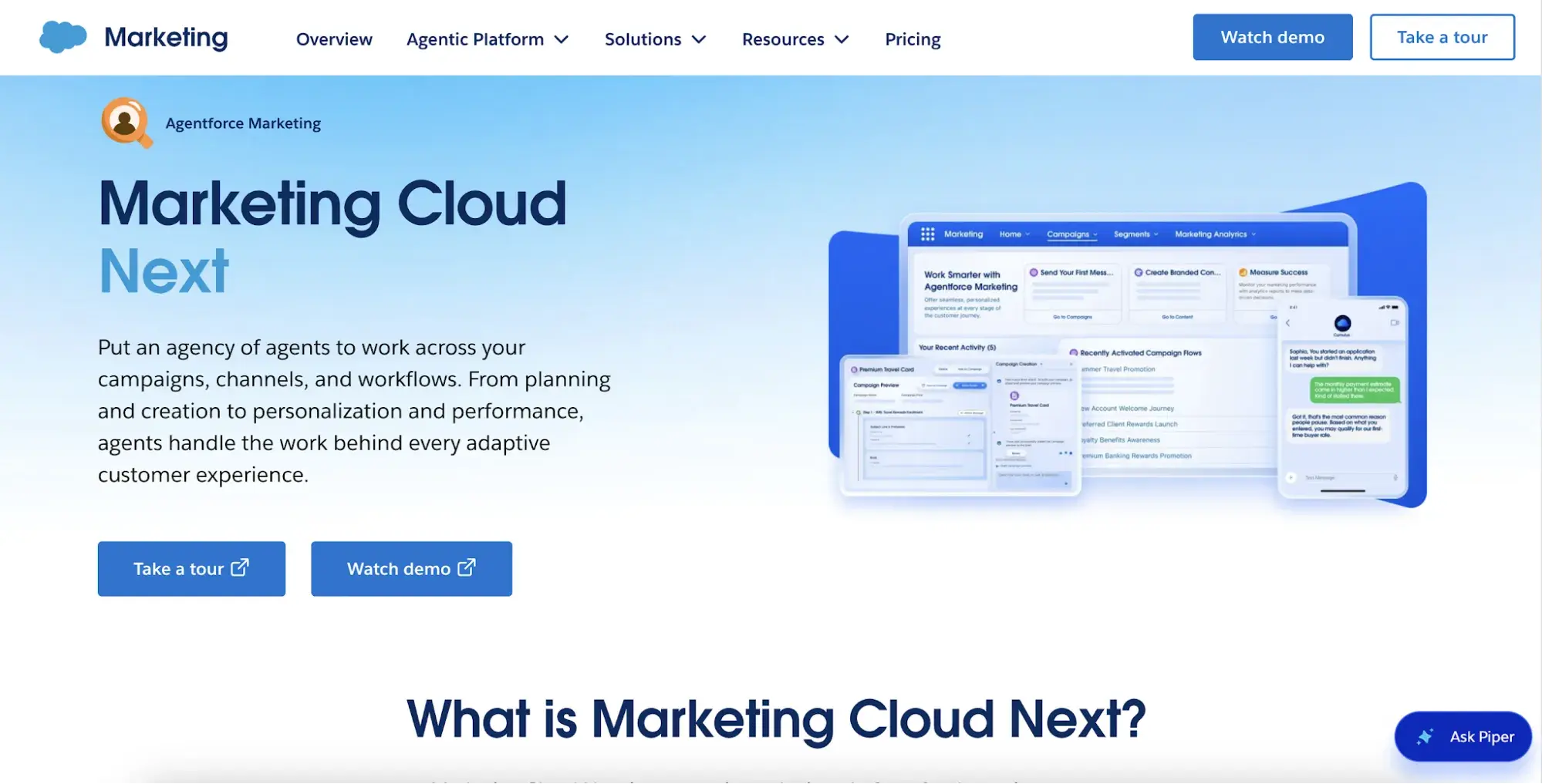 salesforce marketing cloud next screenshot, salesforce platform choice for leaving pardothttps://www.salesforce.com/marketing/agentic-marketing/