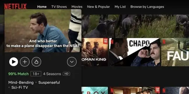 Netflix homepage with personalized show recommendations in personalization marketing examples