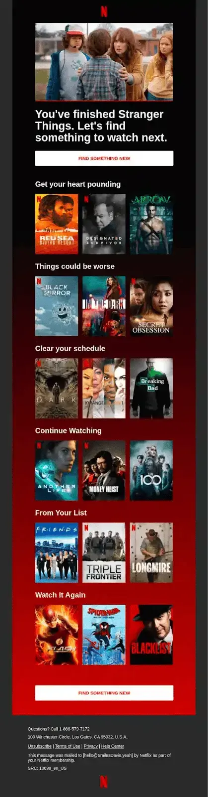 Netflix personalization marketing example showing customized recommendations after watch completion