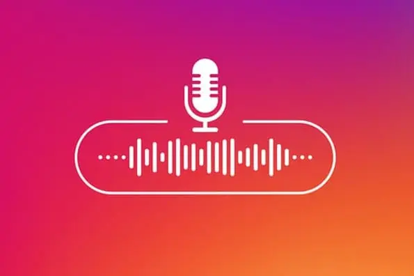 A speaker and a social media audio player with soundwaves are shown in a graphic