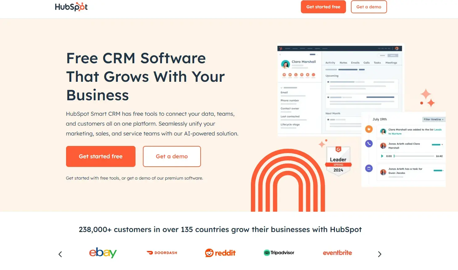 hubspot crm landing page