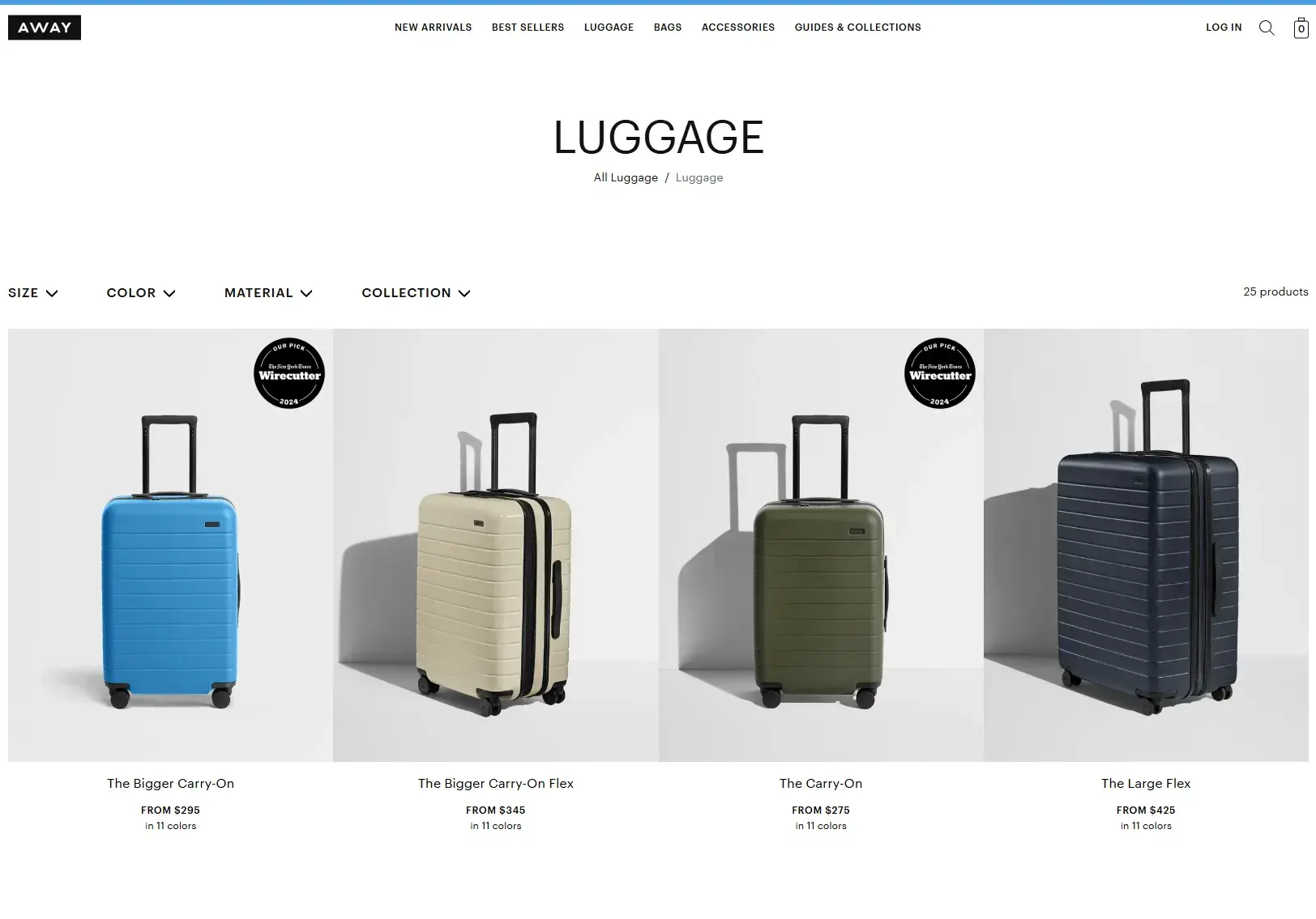 away luggage product page