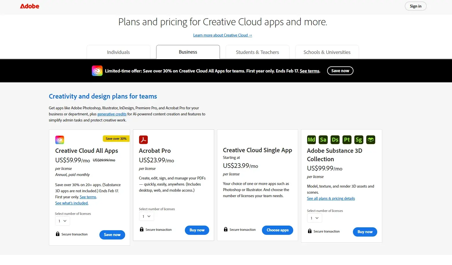 adobe creative cloud pricing page