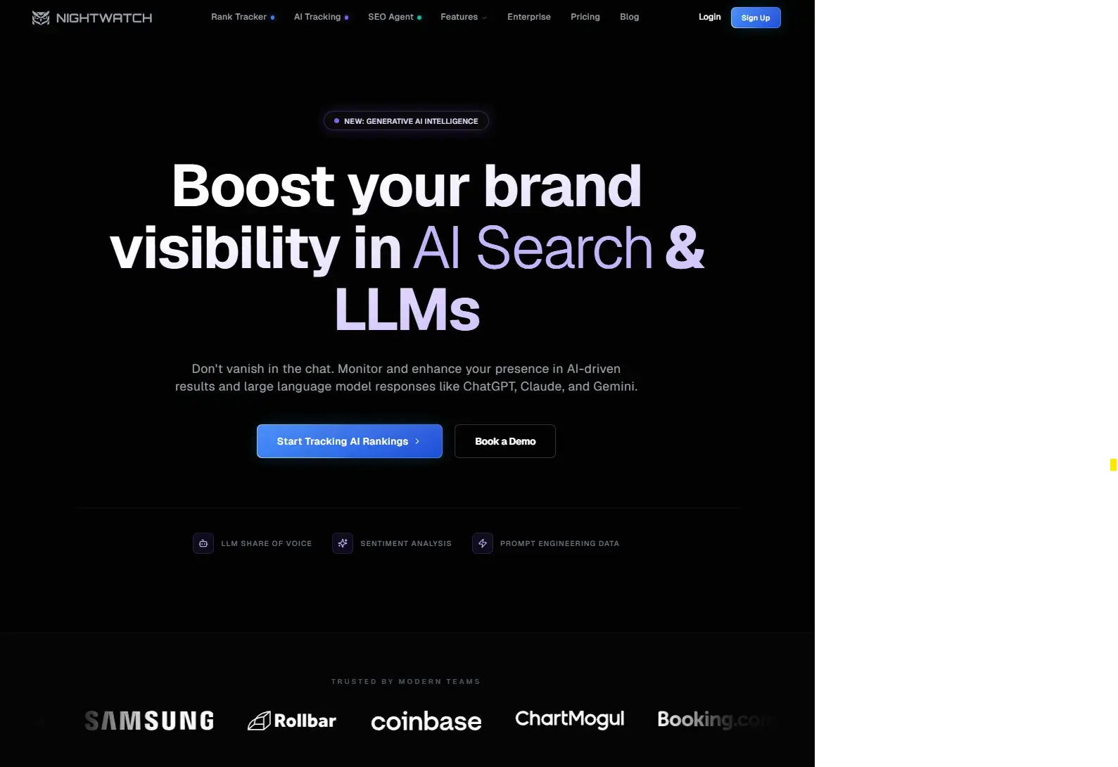 Profound alternatives, Screenshot from Nightwatch that offers AI search and LLM tracking