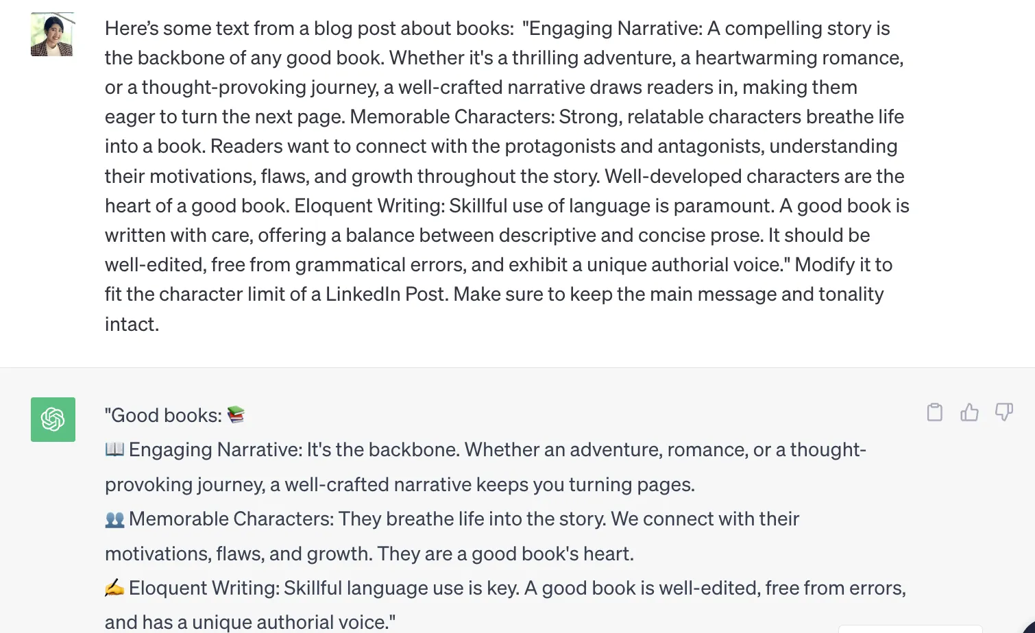 chat gpt training example, repurpose content