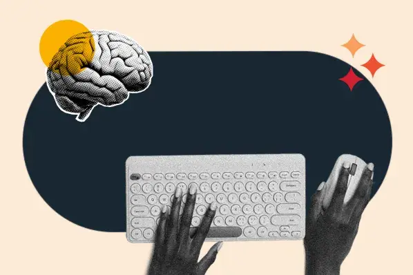 psychology behind clicks represented by a person clicking a mouse and a brain