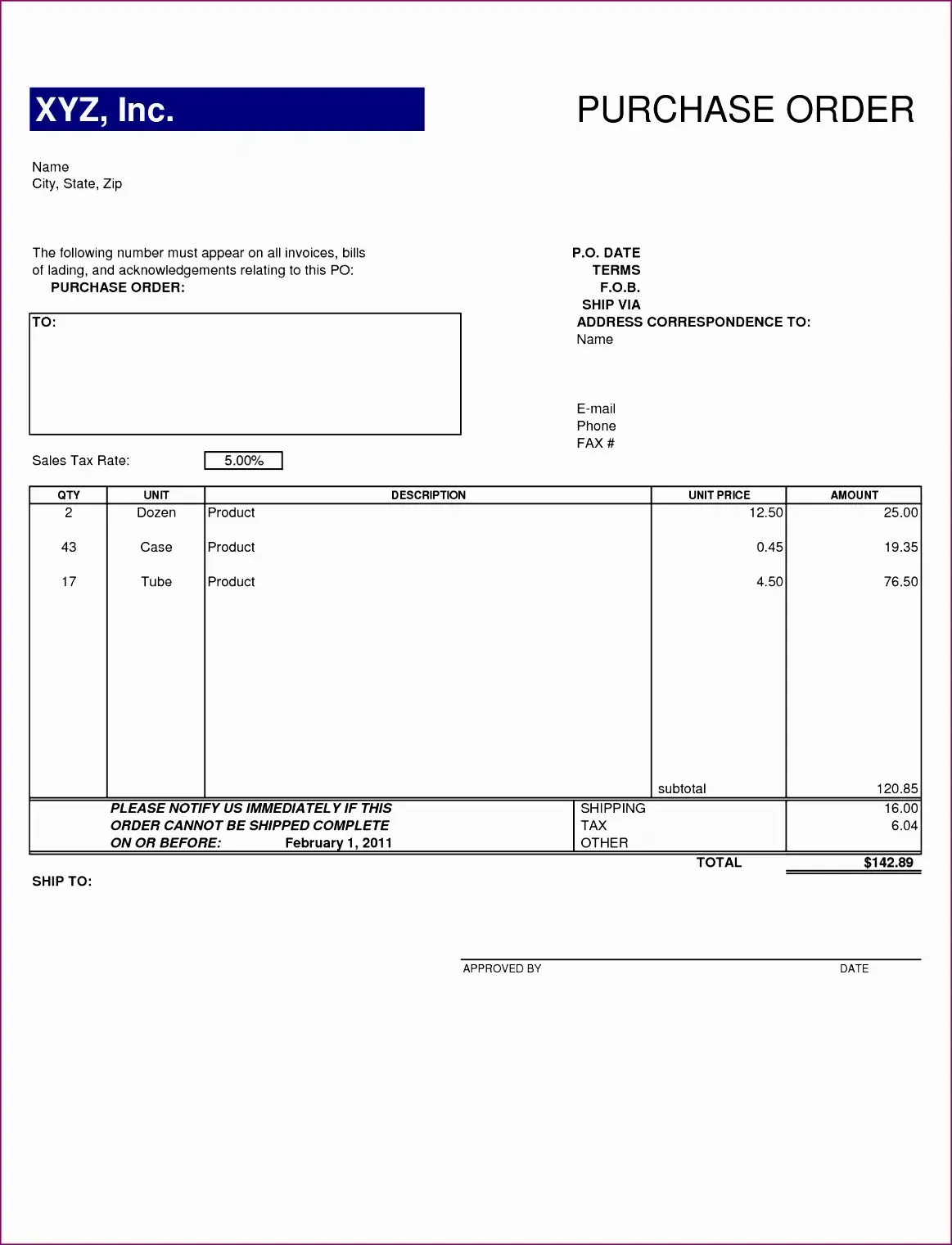 purchase order, little rock