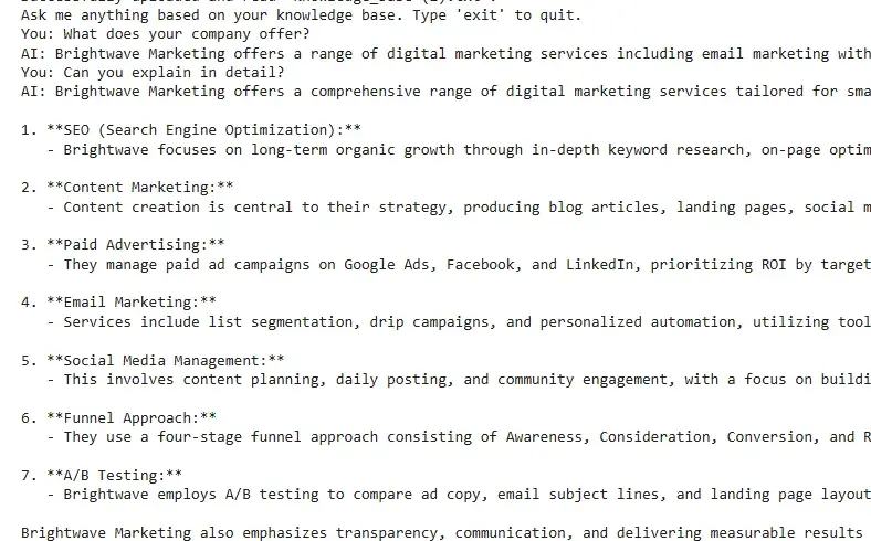 screenshot of user conversation with my ai chatbot