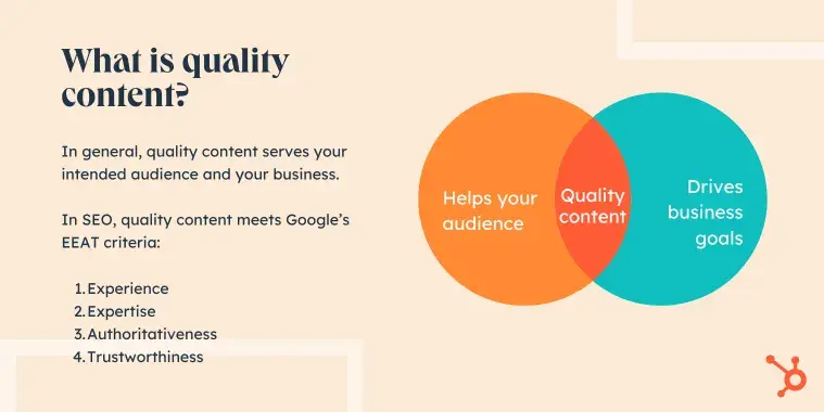 graphic that reads what is quality content? and discusses google eeat criteria