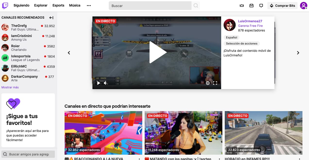 Página de inicio de Twitch