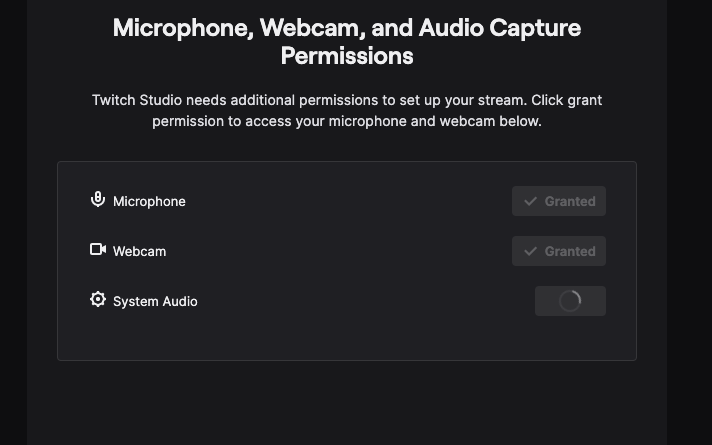 Twitch: Otorgar permisos para acceder al hardware al configurar Twitch Studio