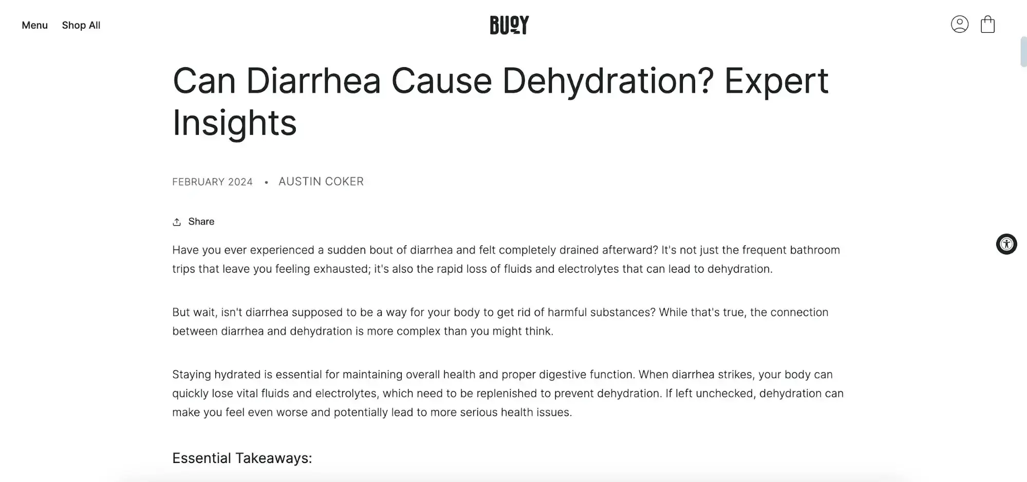 reduce customer acquisition cost educational content example from buoy on the causes of dehydration