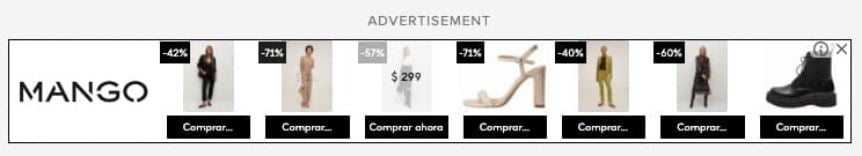 Ejemplo de retargeting dinámico de Mango